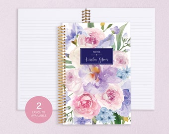 personalized NOTEBOOK | dot journal | travel journal | dot grid notebook | lined | men notebook | flirty florals mauve