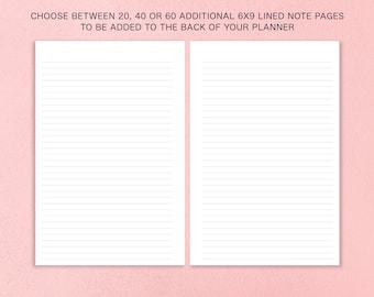 ADDITIONAL NOTE PAGES for 6x9 planners | selection of 20, 40 or 60 pages to be added to back of planner