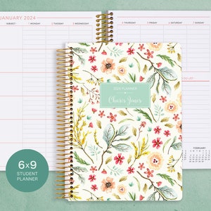 STUDENT PLANNER 6x9 2024-2025 calendar | personalized weekly academic planner | choose your start month | meadow floral