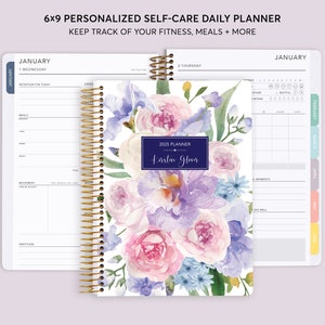 Self Care Planner - Fitness Planner with Meal Tracker - Personalized Daily Wellness Journal - 6x9 Flirty Florals Mauve
