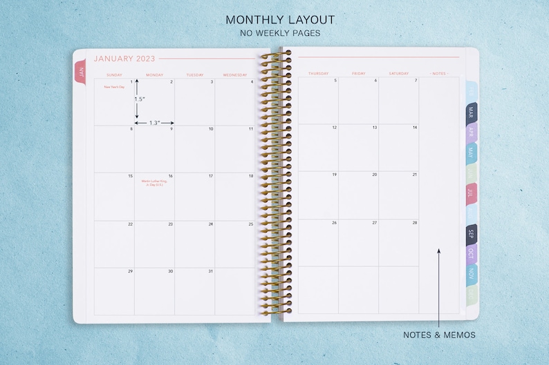 MONTHLY PLANNER Notebook 2023 2024 No Weekly View Choose Etsy