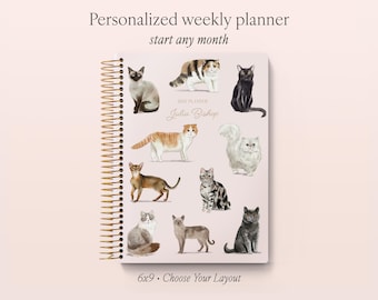 2027 Cat Planner - 12 Month Calendar - 6x9 Personalized Planner 2026-2027 - Cat Lovers - Curious Companions