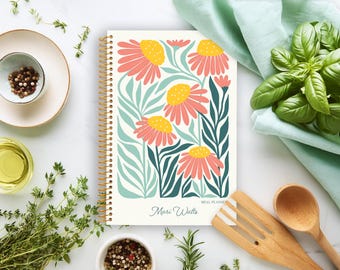 WEEKLY MEAL PLANNER | meal planner | meal planner calendar | weekly food planner | Artful Flowers Pink Green Orange | No Tariffs
