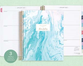 8.5x11 weekly planner  2024 2025 | choose your start month | 12 month calendar | LARGE WEEKLY PLANNER | aqua marble