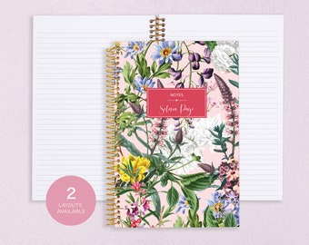 NOTEBOOK personalized journal | dot journal | travel journal | personalized gift | spiral notebook | colorful florals pink