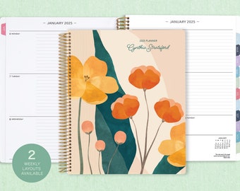 8.5x11 Weekly Planner 2025 - Choose Your Start Month - 12 Month Calendar - LARGE WEEKLY PLANNER - Abstract Florals Pink Multicolor