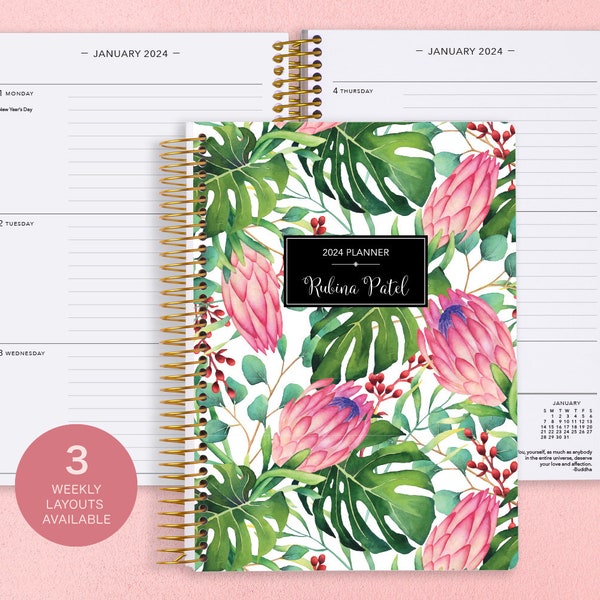 Personalized Planner 2024 - 6x9 Weekly Planner - 2024-2025 Calendar Planner - Yearly Planner - Custom Daytimer - 2024 Agenda Tropical Floral