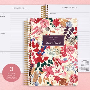 2025 Personalized Planner - Calendar Planner - Weekly Planner 2024 - 2024 Custom Agenda - Gifts for Mom - Daytimer Purple Pink Floral