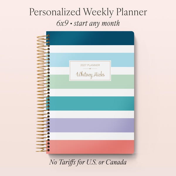 2026 2027 Planner 12 Month Calendar - Weekly Academic Planner - 6x9 Personalized Planner - Daytimer - Colorful Stripes Big - NO TARIFFS