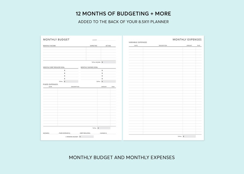 8.5x11 BUDGET/FINANCE SECTION to be added to back of planner image 1