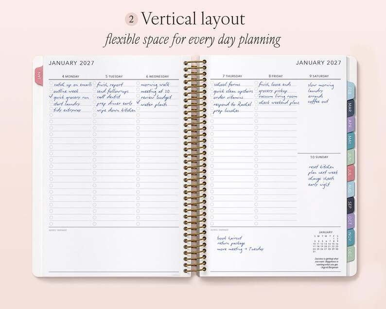 a spiral - bound planner with a planner page