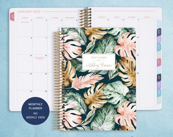 MONTHLY PLANNER | 2024 2025 no weekly view | choose your start month | 12 month calendar personalized | green blush tropical