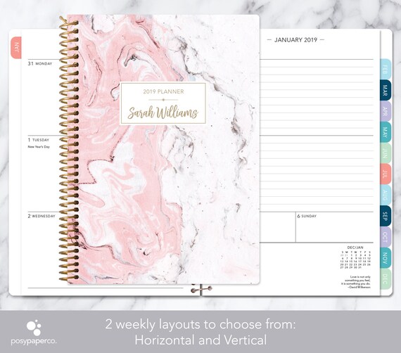 academic planner 2019 2020 calendar weekly student planner daytimer add monthly tabs personalized planner agenda pink marble برنامه ریز هفتگی برنامهریزی