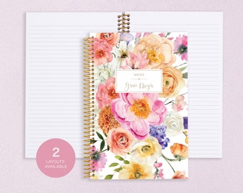 personalized NOTEBOOK | dot journal | travel journal | dot grid notebook | lined | men notebook | flirty florals colorful