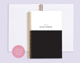 personalized NOTEBOOK | dot journal | travel journal | dot grid notebook | lined | men notebook | white black color block