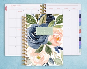 MONTHLY PLANNER | 2024 2025 no weekly view | choose your start month | 12 month calendar personalized | blush grey tropical
