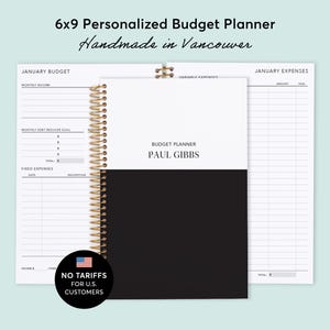 BUDGET PLANNER - 2026 2027 Finance Planner 6x9 - Expense Tracker - Custom Start Month - Black White Color Block - No Tariffs image 1