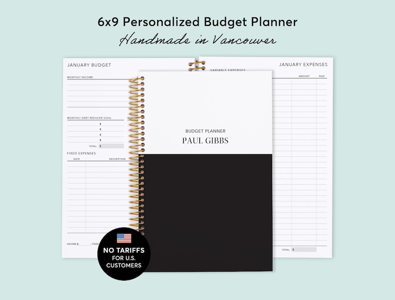 BUDGET PLANNER - 2026 2027 Finance Planner 6x9 - Expense Tracker - Custom Start Month - Black White Color Block - No Tariffs image 1