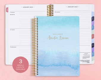 Personalized Planner 2024 - 6x9 Weekly Planner 2024-2025 - Academic Planner - Custom Planner - Blue Lavender Watercolor Gradient