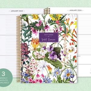 8.5x11 weekly planner  2024 2025 | choose your start month | 12 month calendar | LARGE WEEKLY PLANNER | colorful florals white