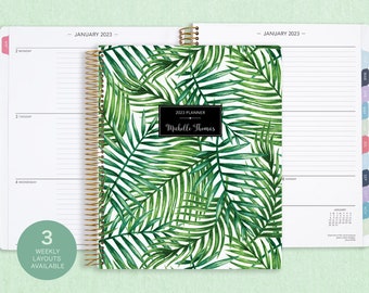 8.5x11 weekly planner  2024 2025 | choose your start month | 12 month calendar | LARGE WEEKLY PLANNER | green tropical palms