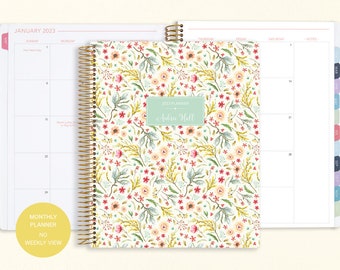 8.5x11 MONTHLY PLANNER notebook | 2024 2025 no weekly view | choose your start month | 12 month calendar | meadow floral