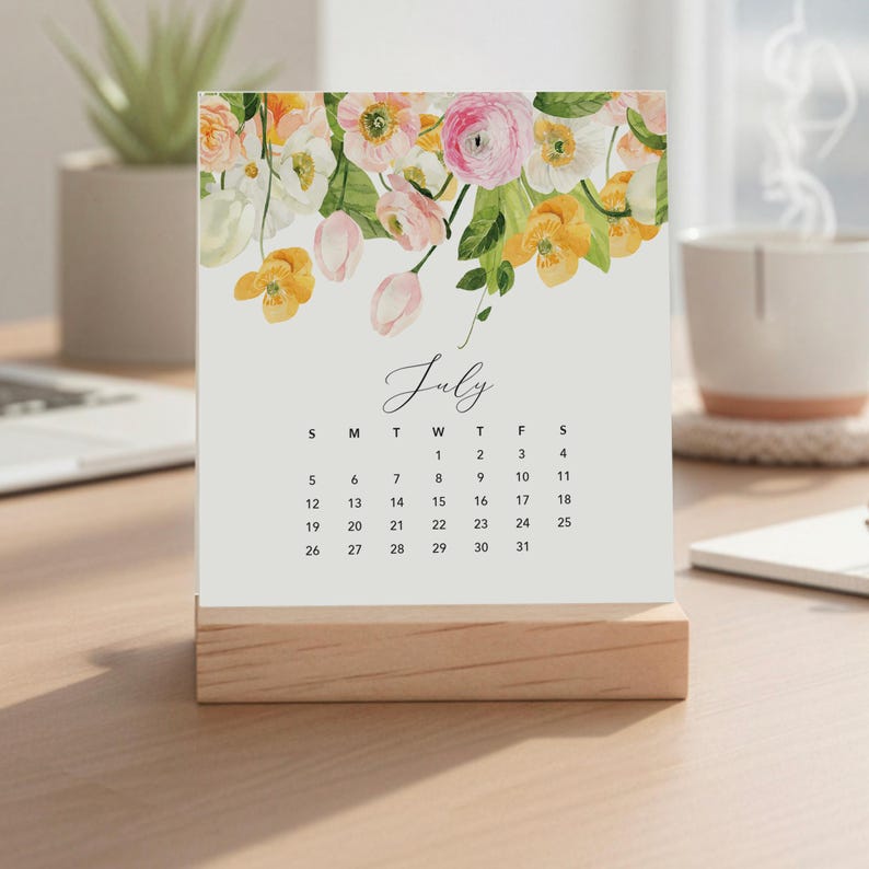 Flirty Florals Desk Calendar With Wood Stand | 2026-2027 Choose Your Start Month | Mother's Day Gift | Office Decor - NO TARIFFS Bild 8