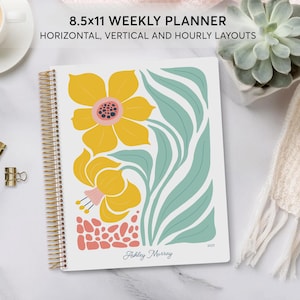 2026 2027 8.5x11 weekly planner - custom start month - 12 month calendar - LARGE WEEKLY PLANNER - Artful Flowers Daffodil