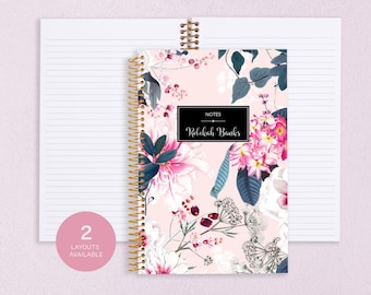 personalized NOTEBOOK | dotted journal | travel journal | dot grid notebook | lined | spiral notebook | pink blue elegant floral