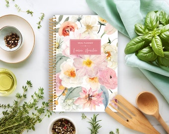 WEEKLY MEAL PLANNER, meal planning, grocery list, meal prep, family meal planner, blush flirty floral, No Tariffs