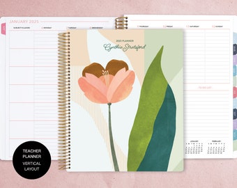 2025 VERTICAL TEACHER PLANNER - Teacher Planner 8.5x11 - 2025 Lesson Plan - Personalized Teacher Planner- Abstract Florals Multicolor