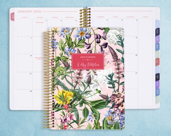 MONTHLY PLANNER | 2024 2025 no weekly view | choose your start month | 12 month calendar monthly tabs personalized | colorful florals pink