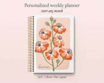 Personalized Weekly Planner 6x9 – Custom Start Month, Mother's Day Gift, Secret Garden Coral Bloom