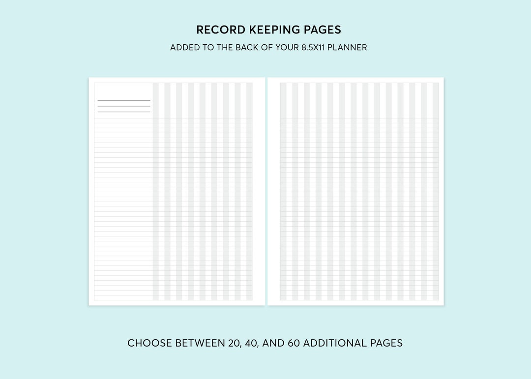 Record Note Pages 8.5x11 ADDITIONAL RECORD KEEPING | Selection of 20, 40 or 60 Record ...