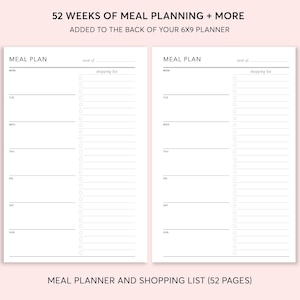 MEAL PLANNING SECTION for 6x9 planners | to be added to back of planner