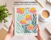 teacher planner 8.5x11 | 2026-2027 lesson plan calendar | personalized teacher planbook | Artful Flowers Pink Green Orange | NO TARIFFS