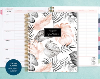 planificateur d’enseignant 8.5x11 | Calendrier des plans de cours 2024-2025 | planificateur hebdomadaire des enseignants | planbook personnalisé pour l’enseignant | gris blush tropical