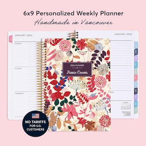 Agenda personnalisé 2026 - Agenda - Agenda hebdomadaire 2026 Agenda personnalisé 2026 - Cadeaux pour maman - Floral rose violet - SANS TARIF