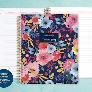 teacher planner 8.5x11 | 2024-2025 lesson plan | weekly teacher planner | personalized teacher planbook | navy blue pink watercolor floral