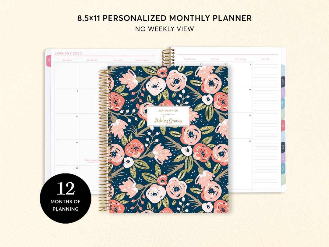 8.5x11 MONTHLY PLANNER Notebook | 2026 2027 No Weekly View | Custom ...