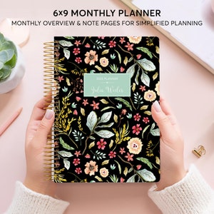 MONTHLY PLANNER | 2025 2026 no weekly view | choose your start month | 12 month calendar monthly tabs | black meadow floral