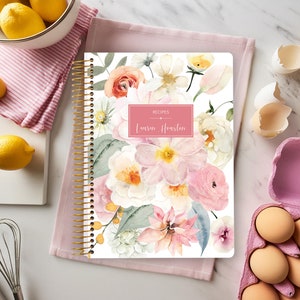 PERSONALIZED RECIPE BOOK | custom cookbook | family recipes | blank cook book | flirty florals blush