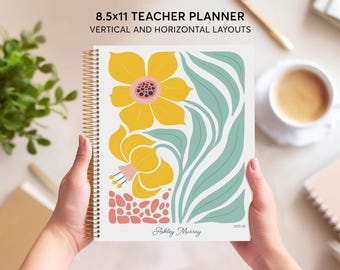 teacher planner 8.5x11 | 2026-2027 lesson plan calendar | personalized teacher planbook | Artful Flowers Daffodil | NO TARIFFS