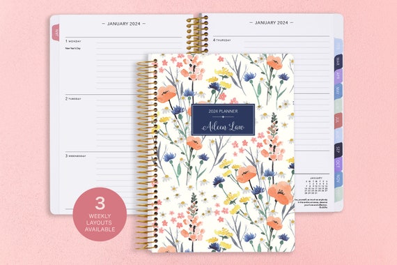 Personalized Planner 2024 12 Month Calendar 6x9 Weekly Planner 2024-2025  Custom Agenda Gifts for Mom Field Flowers Blue -  UK