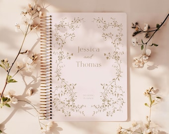 Wedding Planner Book 6x9, Personalized Bridal Organizer, Custom Engagement Gift for Bride, Floral Frame