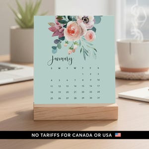 Floral Desk Calendar with Wood Stand | 2026-2027 Monthly Calendar | Choose Your Start Month | Gift for Mom | NO TARIFFS