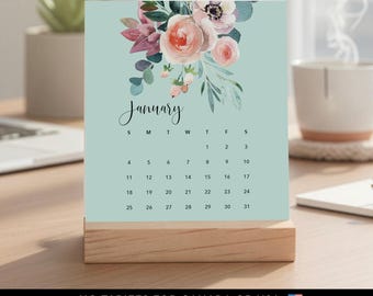 Floral Desk Calendar with Wood Stand | 2026-2027 Monthly Calendar | Choose Your Start Month | Gift for Mom | NO TARIFFS