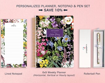 2024 2025 Weekly Planner Bundle - Personalized Planner, Notepad & Pen Set - Personalized Gifts - Gifts for Her - 2024 Planner Gift