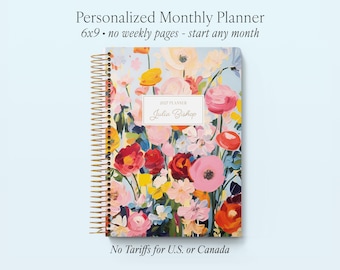 2027 MONTHLY PLANNER 6x9 | 2026 2027 no weekly view | 12 month personalized planner | Blossom Dreams Colorful | No Tariffs