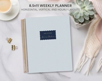 8.5x11 weekly planner LARGE 2026-2027 - personalized - custom start month - Blue Linen - No Tariffs